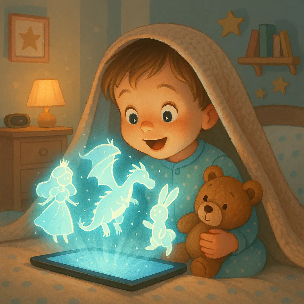Ilustracja dziecka czytającego bajkę
